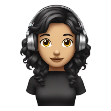 girl with black wavy hair wearing headphones, hair split in half  sticker