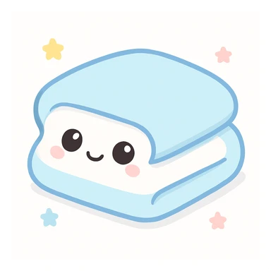 a folded pastel blue and white blanket, fluffy and inviting, kawaii pastel style sticker