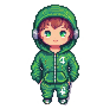 Player 456 from Squid Game, pixel art style, green tracksuit, number 456, simple face sticker