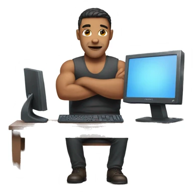 a strong man with a computer sticker