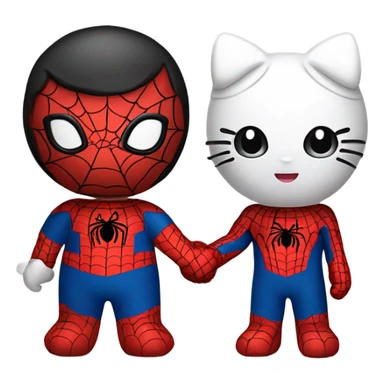 hello kitty and spider-man holding hands together  sticker