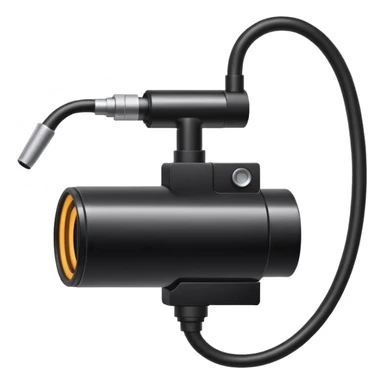 Apple emoji style icon of an endoscope. A minimalist coiled black tube ending in a glowing camera tip. Glossy, rounded sticker
