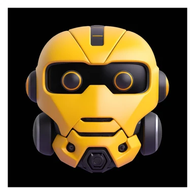 3D rendered emoji of a robot face inspired by Bumblebee, with Toyota GR86 front features, yuzu fruit skin texture, yellow background, black rounded border sticker
