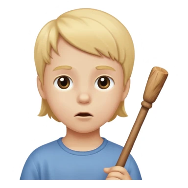 The white child blows into the stick sticker