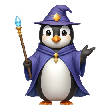 penguin wearing wizard hat and robe with magic wand sticker