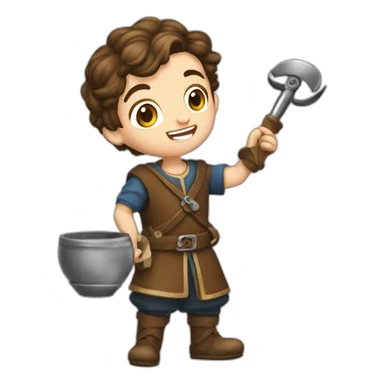 young coin engraver apprentice yielding tool, medieval age sticker