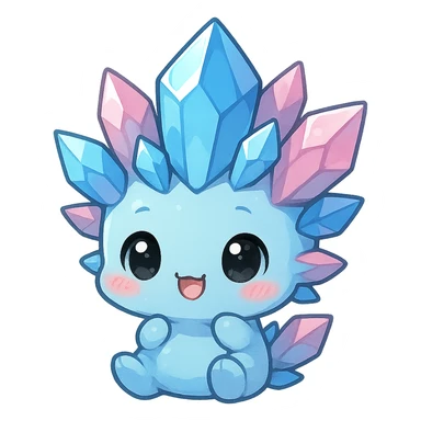 kawaii chibi crystal sprite creature, blue and pink crystals, tiny chibi proportions, adorable expression sticker