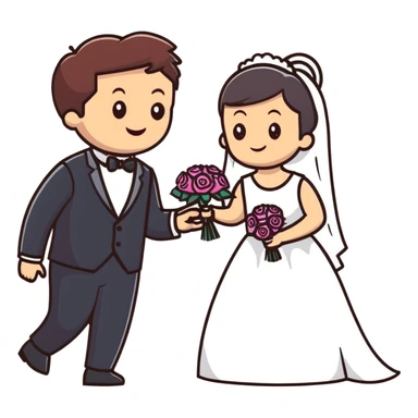 Person in fancy clothes sneaking into a wedding ceremony with a mischievous grin, uninvited guest sticker