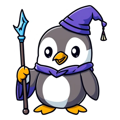 penguin with wizard robe and magic staff sticker