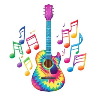 Tie-dye guitar with music notes around it sticker