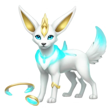 Shiny White Angelic Godly Ethereal Majestic Electric Albino Umbreon. cyan eyes and cyan markings. Golden Anubis-rings. full body sticker