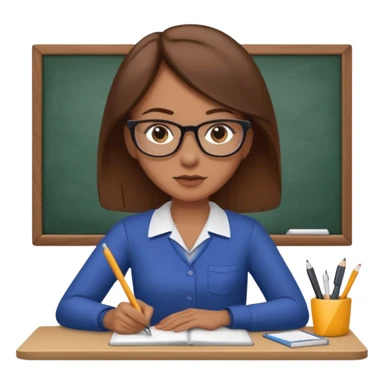 Uma mulher de cabelo cstanho que é professora um pouco brava não usa óculos e está a trabalhar ao computador sticker