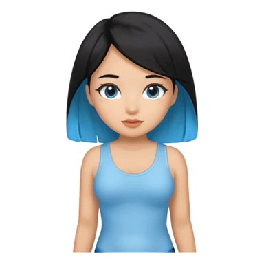 Black haired with baby blue ends, tan skin, and sexy outfit sticker