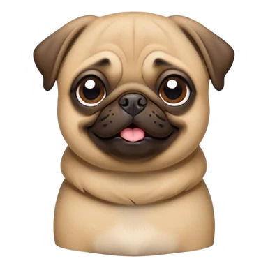 Cinematic Comical Fawn Pug Portrait Emoji, Head tilted dramatically with an exaggeratedly amused expression, featuring a glossy fawn coat with a smooth finish, wide, expressive dark eyes filled with playful disbelief, Simplified yet hilariously expressive features, highly detailed, glowing with a slightly sassy glow, high shine, dramatic yet playful, stylized with an air of cheeky mischief, bright and endearing, soft glowing outline, capturing the essence of a spirited and over-the-top companion, so meme-worthy it feels like it could side-eye its way into internet fame instantly! sticker