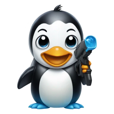 penguin with a water shotgun smiling sticker
