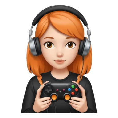 girl with headphones holding all black game controller sticker