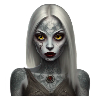 Tattooed alien in Vampire Survivors style, oil paint, mysterious eyes, intricate lips, masterpiece portrait, beautiful, desirable, logical sticker