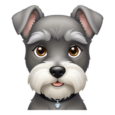 Cinematic Noble Miniature Schnauzer Portrait Emoji, Standing with a proud and stately demeanor, showcasing a sharply defined, salt-and-pepper fur with distinguished eyebrows and a confident, alert expression, simplified yet exquisitely detailed, glowing with a refined, dignified radiance, high shine, exuding intelligence and classic noble charm, soft glowing outline, capturing the essence of a noble Miniature Schnauzer that commands attention with effortless style! sticker