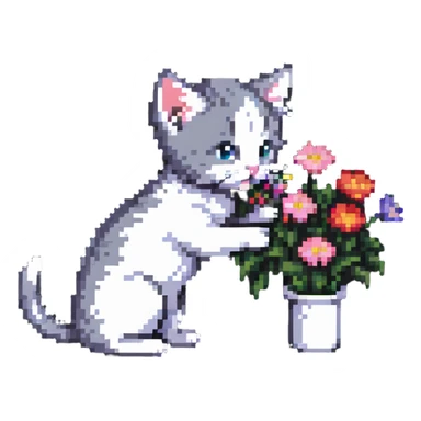Kitten smells flowers sticker