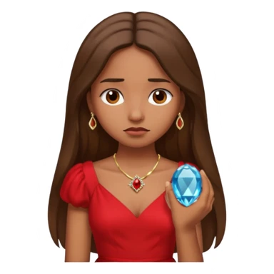 Brown girl with long hair with red dress sad face and an engagement ring  sticker