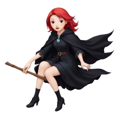 witch with red hair flying , on the background - full moon and black birds, должна сидеть на метле, ноги не касаются краев изображения sticker