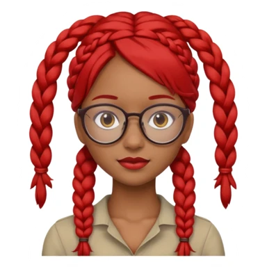 Dark Tan girl with two long red plaits and red rimmed  glasses head neck and shoulder shot only sticker