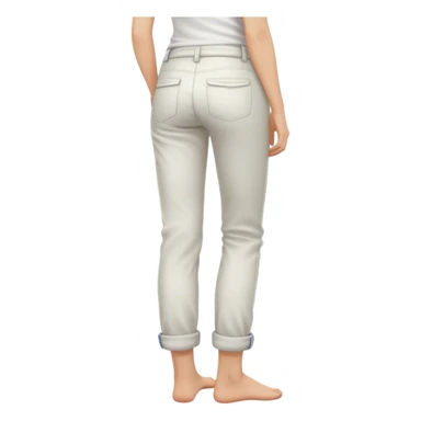 Barefoot long blonde haired girl in rolled up pants and white top right hand in back pocket from the back sticker