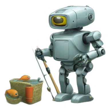 robot with fishing road sticker