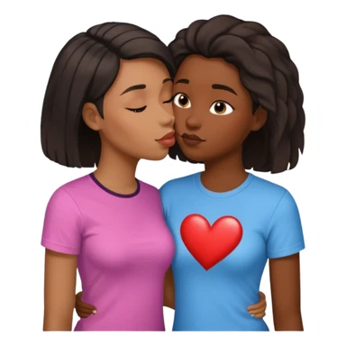 Black lesbian couple with one dark skin masculine with short haircut with a t shirt and one feminine with long hair in a blouse kissing sticker