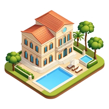 Italian villa resort hotel, isometric exterior  sticker