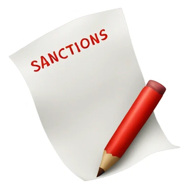 a piece of paper with a red inscription sanctions sticker