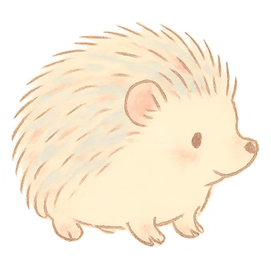 tiny pastel hedgehog outline, Japanese hand-drawn soft style, full object sticker
