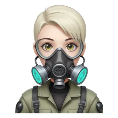 cyberpunk gasmask girl programmer buzzcut hair sticker