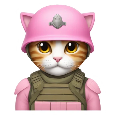 A pink cat with full army gear on sticker