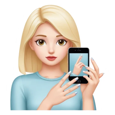 Girl takes photo her hand with new manicure sticker