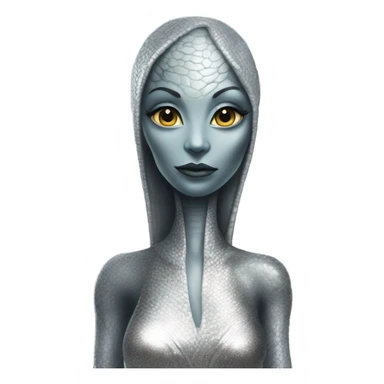 reptilian alien woman in silver dress sticker