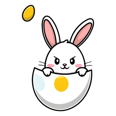 A white egg with bunny ears popping out sticker