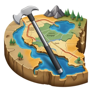 An icon featuring a crowbar and a geological map, and layers of Earth’s crust, symbolizing geology. The design includes mineral samples, fossils, and tectonic plates, representing the study of Earth’s structure and natural processes. Transparent background highlights geological exploration sticker