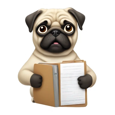 a pug holding a folder with documents sticker