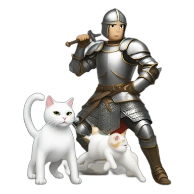 Man wearing armor fighting a white cat sticker