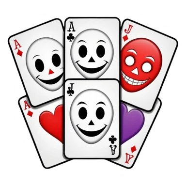bunch of 3 poker cards, with crazy colorful human jolly jokers inside, inversed face, cuphead style sticker