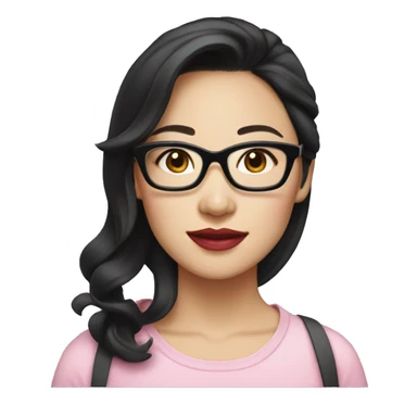 Whitney Lau, dark hair, chinese, woman, wearing glasses, pink lips,  sticker