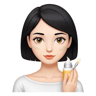 Girl with short hair Short shoulder-length black hair with face cream applied  sticker