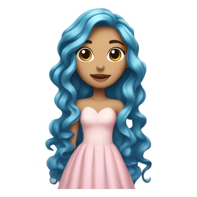 A beautiful girl with long flowing wavy blue hair with her skin, the color of a peel and snowflake, wearing a lovely dress, the color of the lightest pink in the world sticker