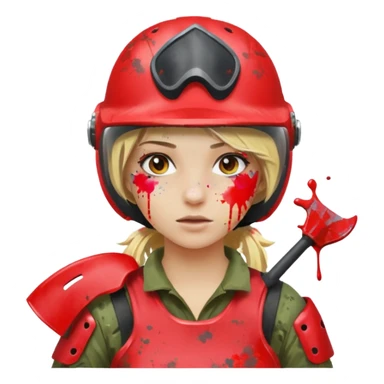 blond girl playing paintball with red paintball helmet sticker
