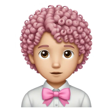 Boy with curly hair and a pink bow sticker