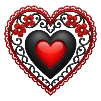 black heart with red center and white lace sticker