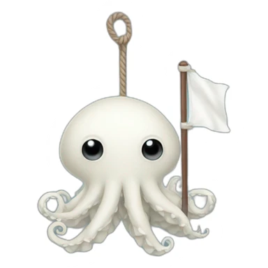 cute kraken hanging a white flag sticker