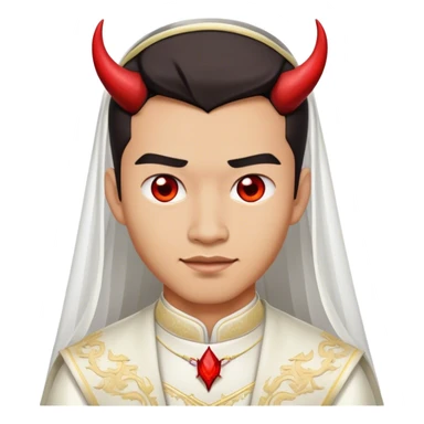 an asian male bride with the face of devil in wedding dress sticker