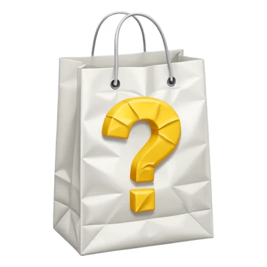 white goodiebag with yellow questions mark boxes stuffed in it sticker